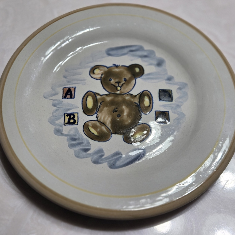 Vintage Louisville Stoneware Child Teddy Bear Plate &  Mug Set Made in KY USA